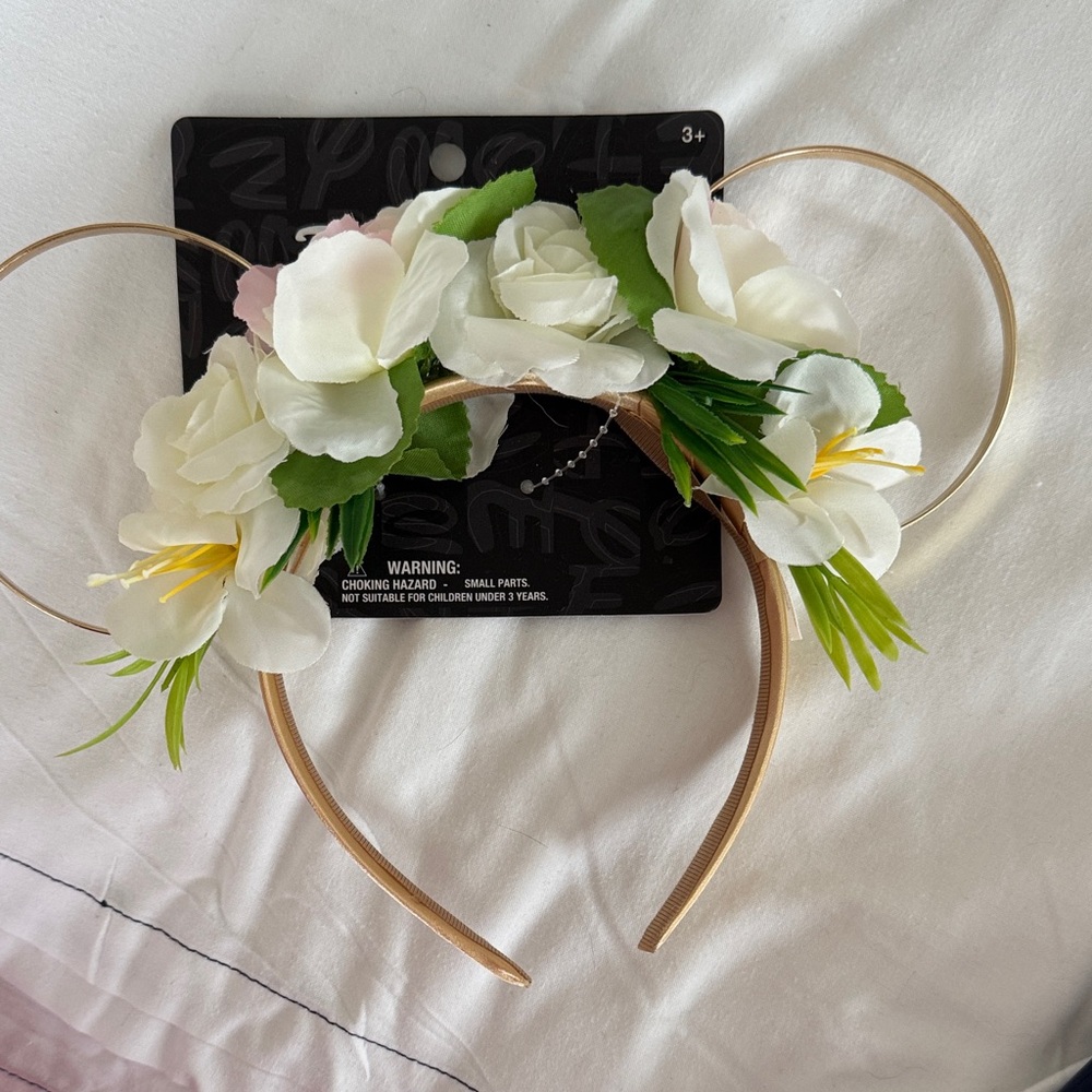 Disney Floral Headband with White and Green Blooms